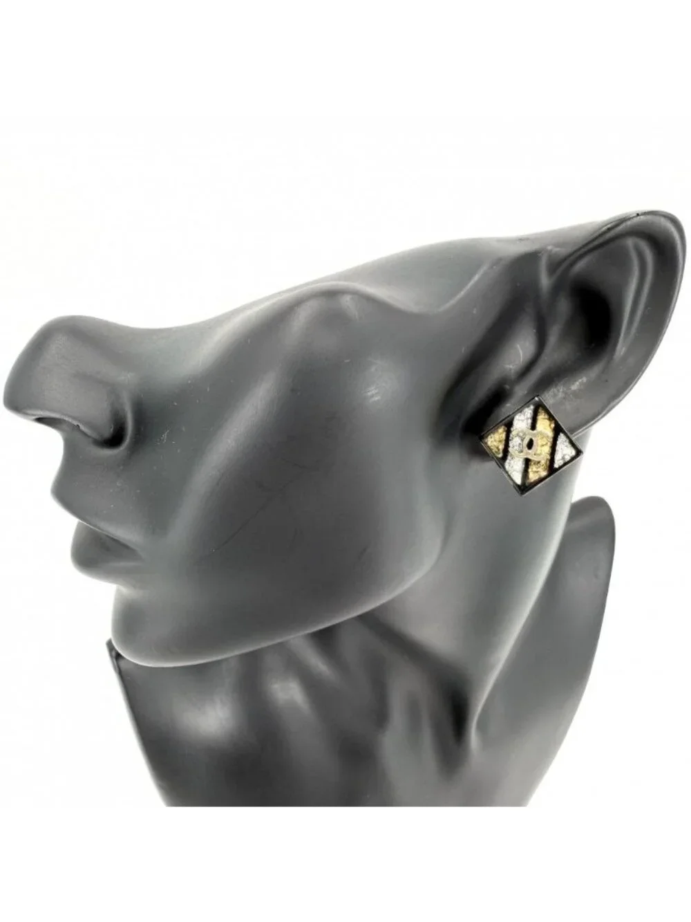 Chanel Big Earrings CC Logo Diamond 16c Black Gold
